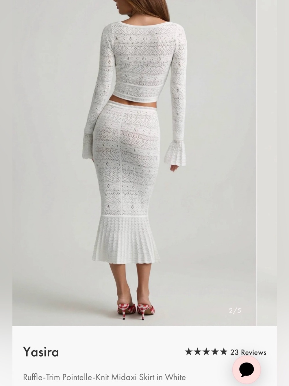 Oh Polly White Pointelle-Knit Ruffle-Trim Midaxi Skirt - Yasira - Picture 2 of 4